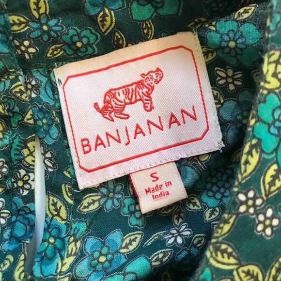 Banjanan Floral Print Blouse Top Shirt Womens Small Green Floral Long Sleeve - Picture 4 of 13